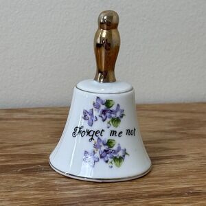 Vintage Forget Me Not Porcelain Bell Gold Handle Floral Cottagecore Collectible